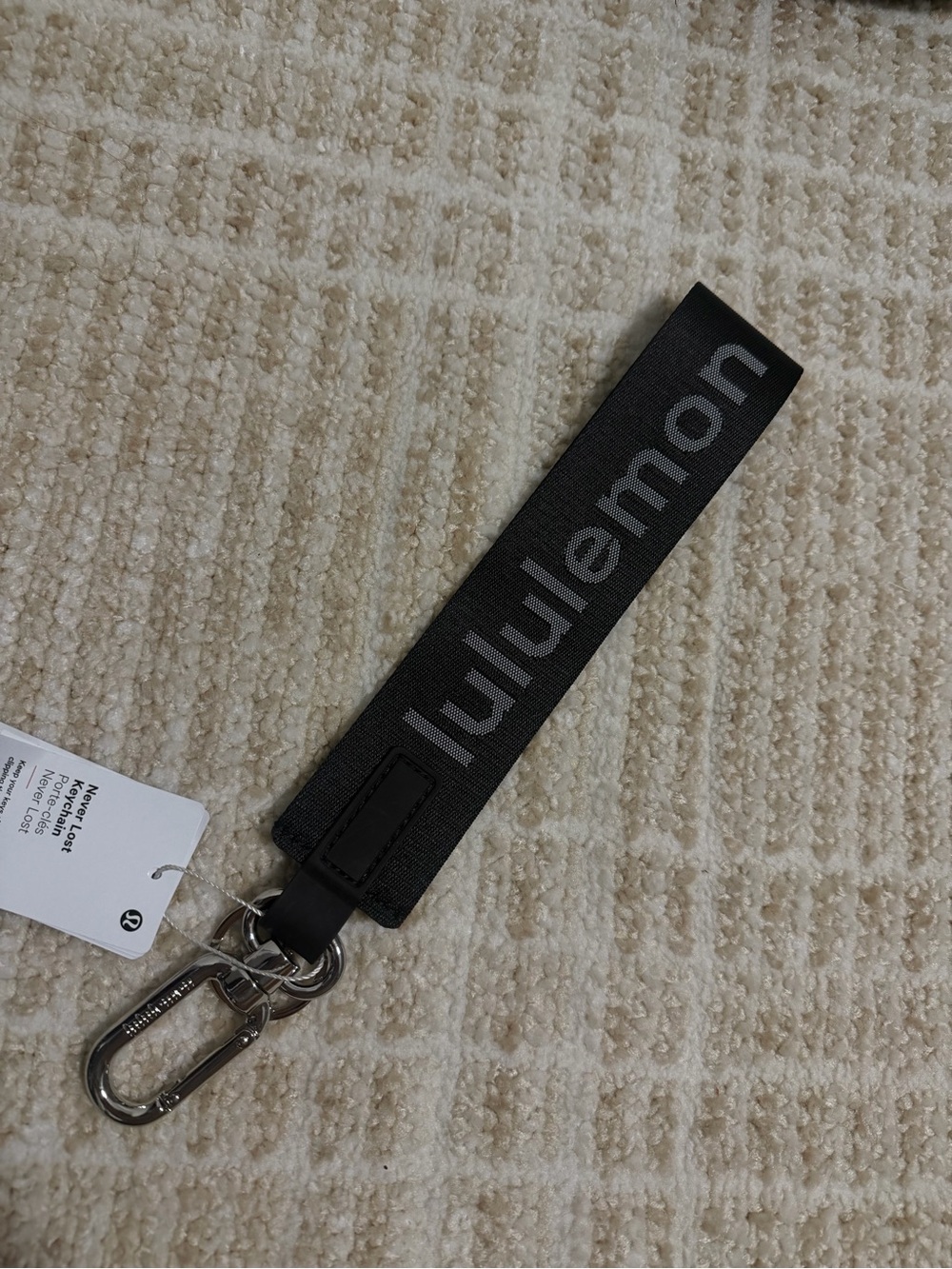 lululemon athletica Black Logo Key Loop with Silver Hardware